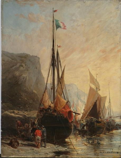 Wikioo.org - The Encyclopedia of Fine Arts - Painting, Artwork by Jules Achille Noel - Bateaux sur la côte normande
