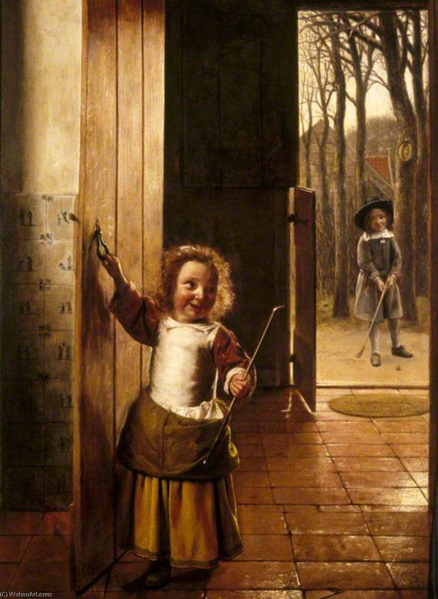Wikioo.org - The Encyclopedia of Fine Arts - Painting, Artwork by Pieter De Hooch - The Little Golf Players