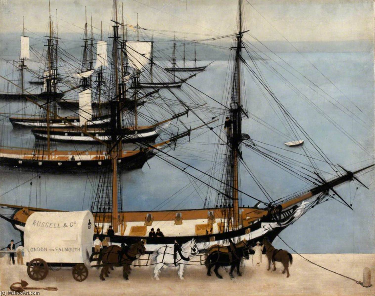 Wikioo.org - The Encyclopedia of Fine Arts - Painting, Artwork by Harold Sandys Williamson - Loading the Transatlantic Mail at Falmouth, 1833