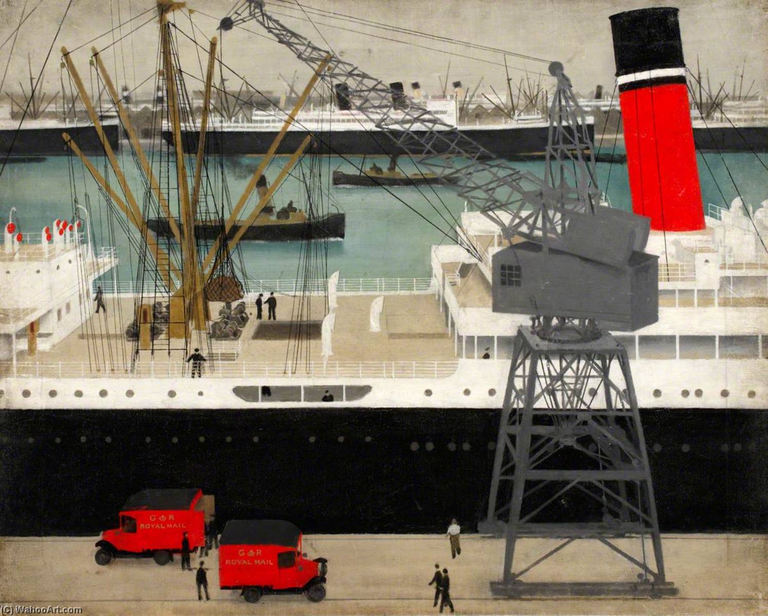 Wikioo.org - The Encyclopedia of Fine Arts - Painting, Artwork by Harold Sandys Williamson - Loading Mails at the Docks in London