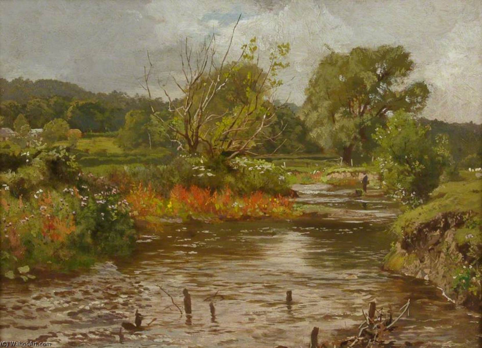 Wikioo.org - The Encyclopedia of Fine Arts - Painting, Artwork by Martin Snape - Fly Fishing on the River Meon