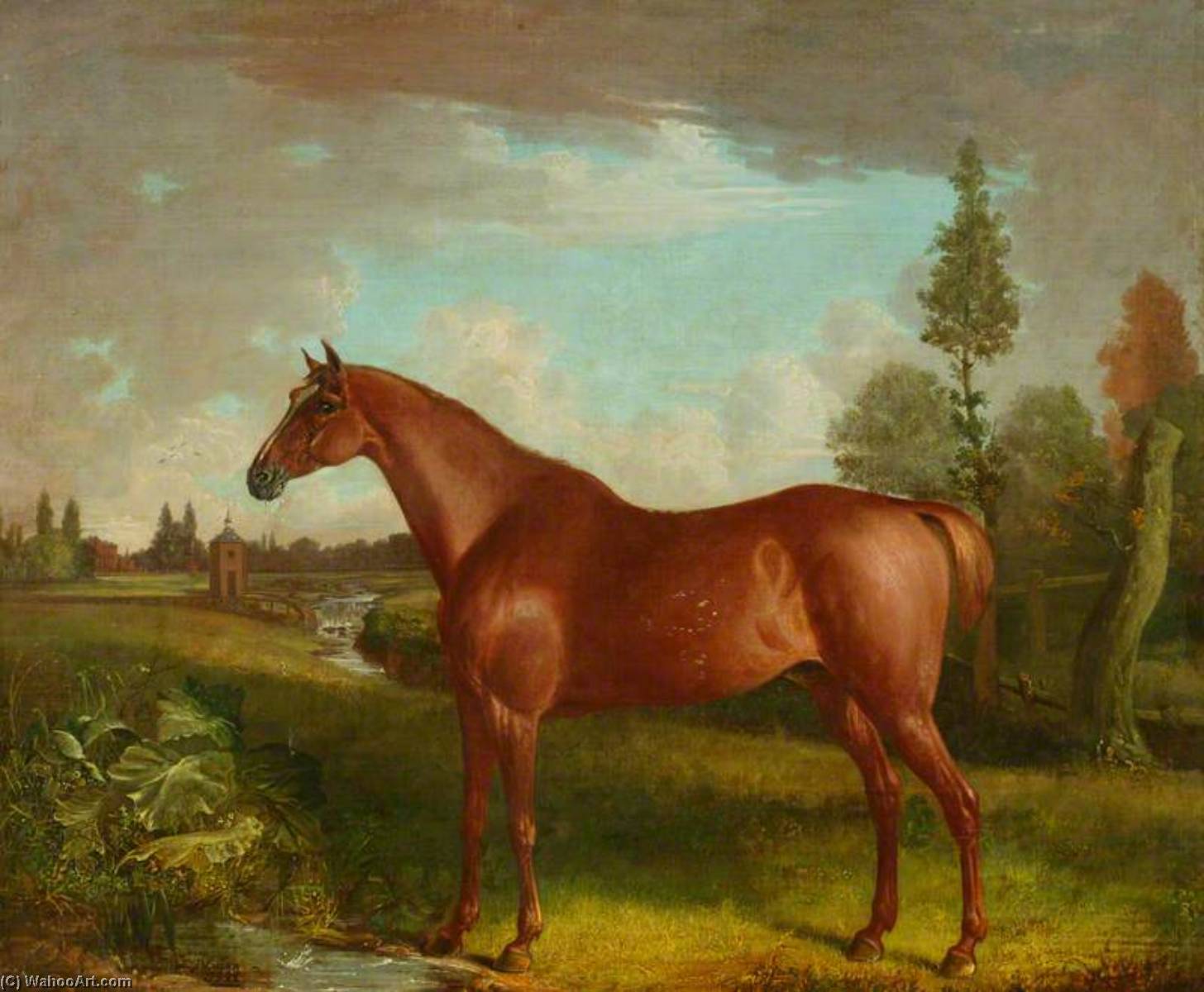 Wikioo.org - The Encyclopedia of Fine Arts - Painting, Artwork by Alexander Wilson - A Horse in Platt Fields, Manchester, with Platt Hall in the Distance