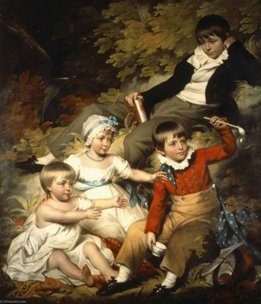Wikioo.org - The Encyclopedia of Fine Arts - Painting, Artwork by John James Halls - The Four Eldest Children of Sir Richard Croft (1762–1818), 6th Bt