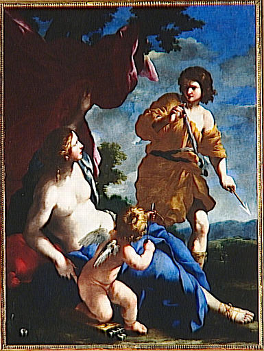 Wikioo.org - The Encyclopedia of Fine Arts - Painting, Artwork by Giovanni Francesco Romanelli - VENUS AVEC ADONIS PARTANT A LA CHASSE