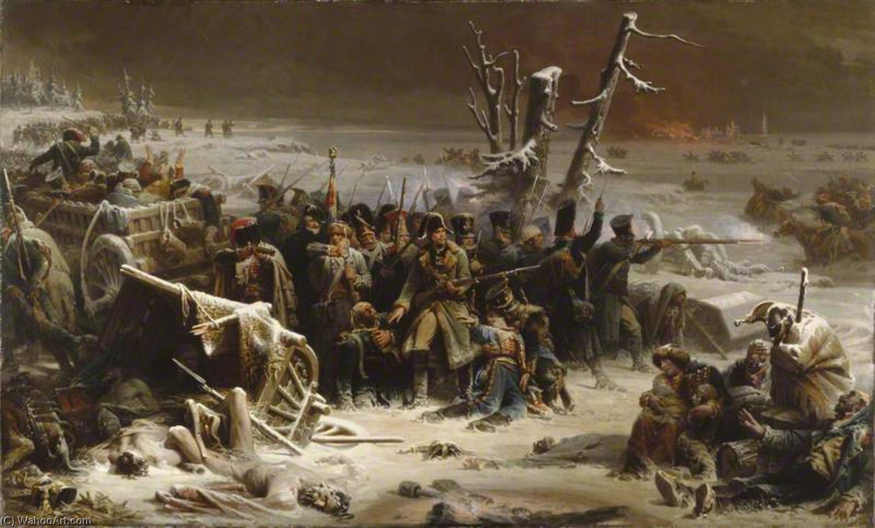 Wikioo.org - The Encyclopedia of Fine Arts - Painting, Artwork by Adolphe Yvon - Marshal Ney Supporting the Rear Guard during the Retreat from Moscow