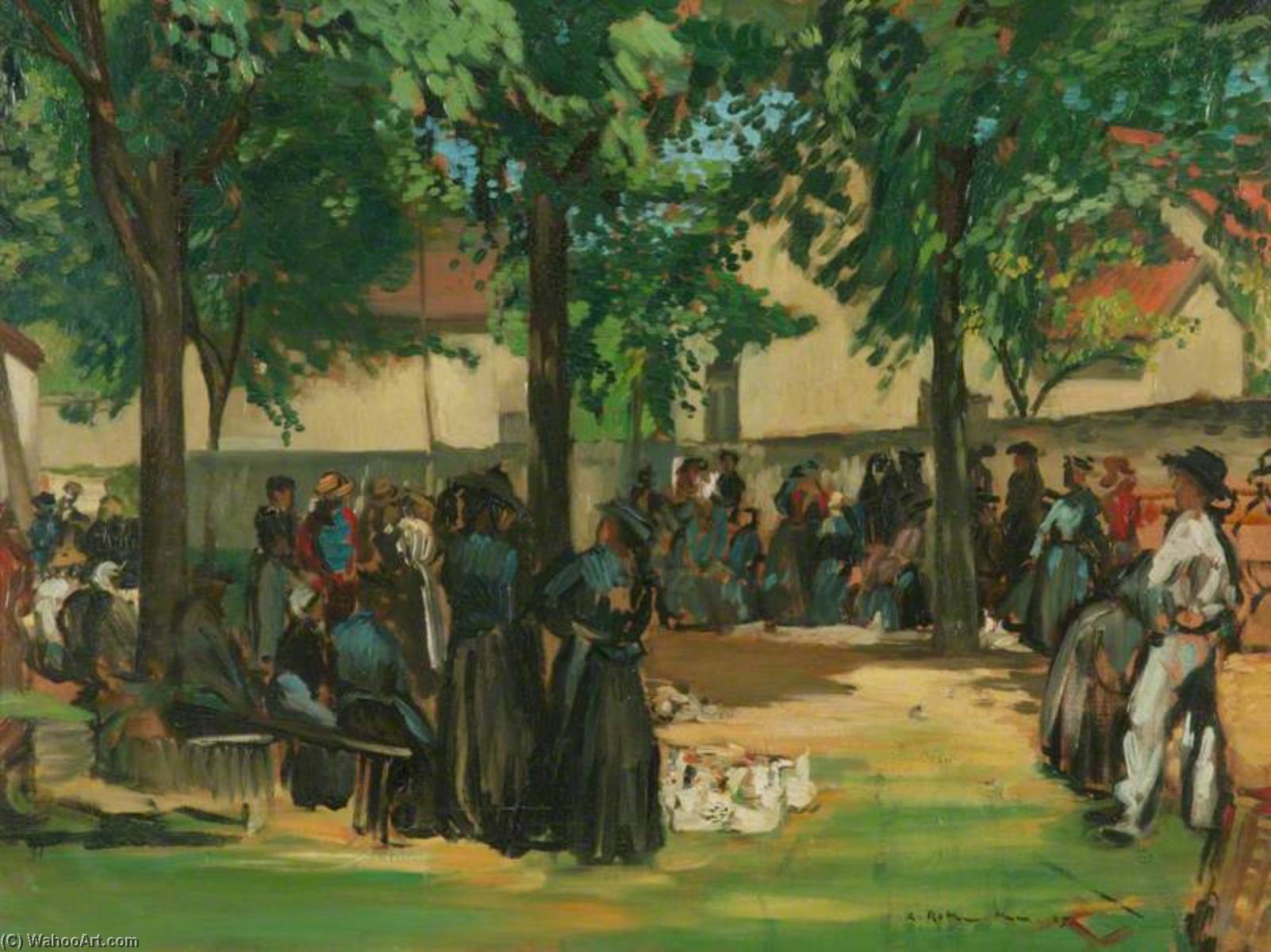 Wikioo.org - The Encyclopedia of Fine Arts - Painting, Artwork by Albert Rutherston - The Chicken Market, Bourbonnais