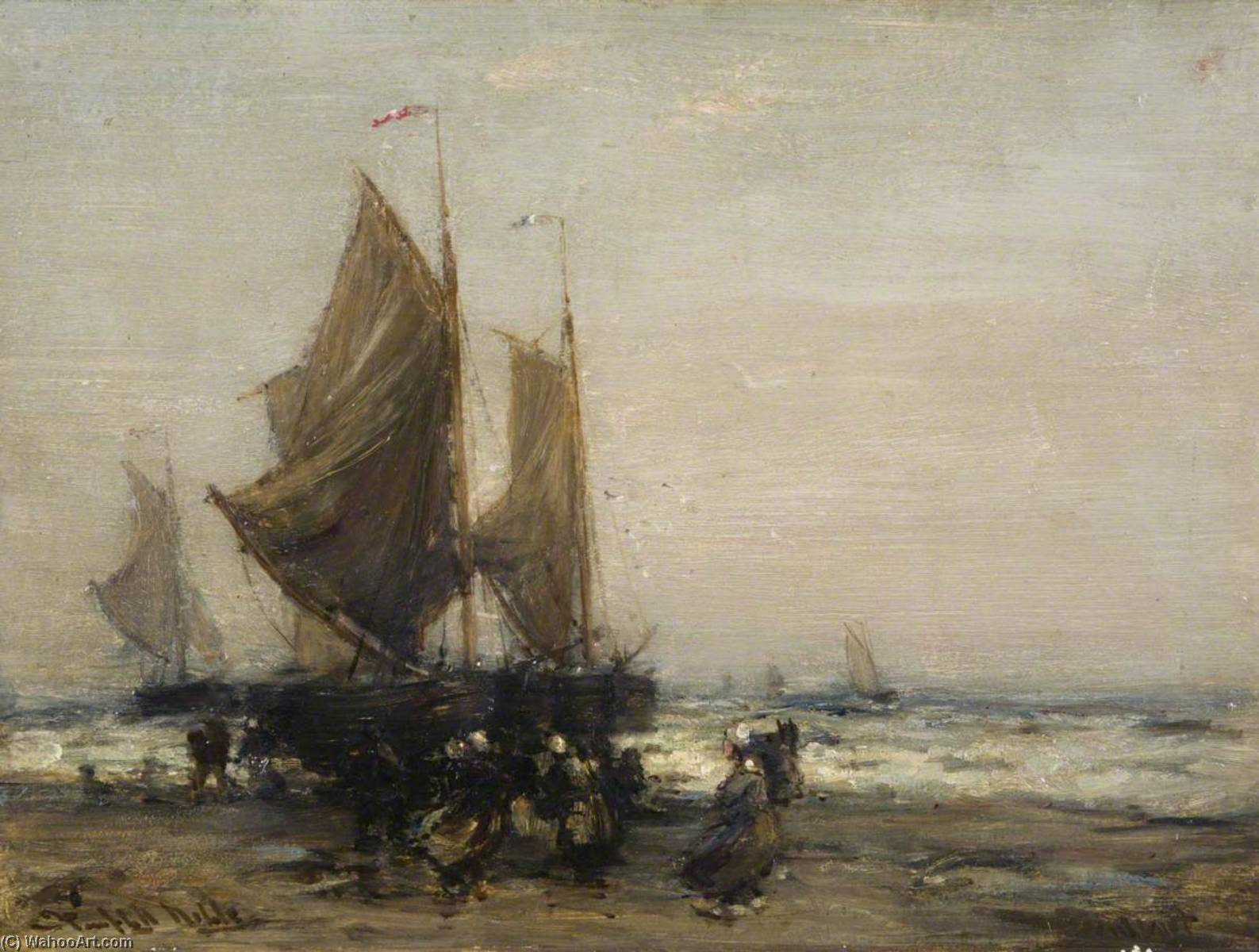 Wikioo.org - The Encyclopedia of Fine Arts - Painting, Artwork by James Campbell Noble - A Grey Day with Dutch Fishing Boats