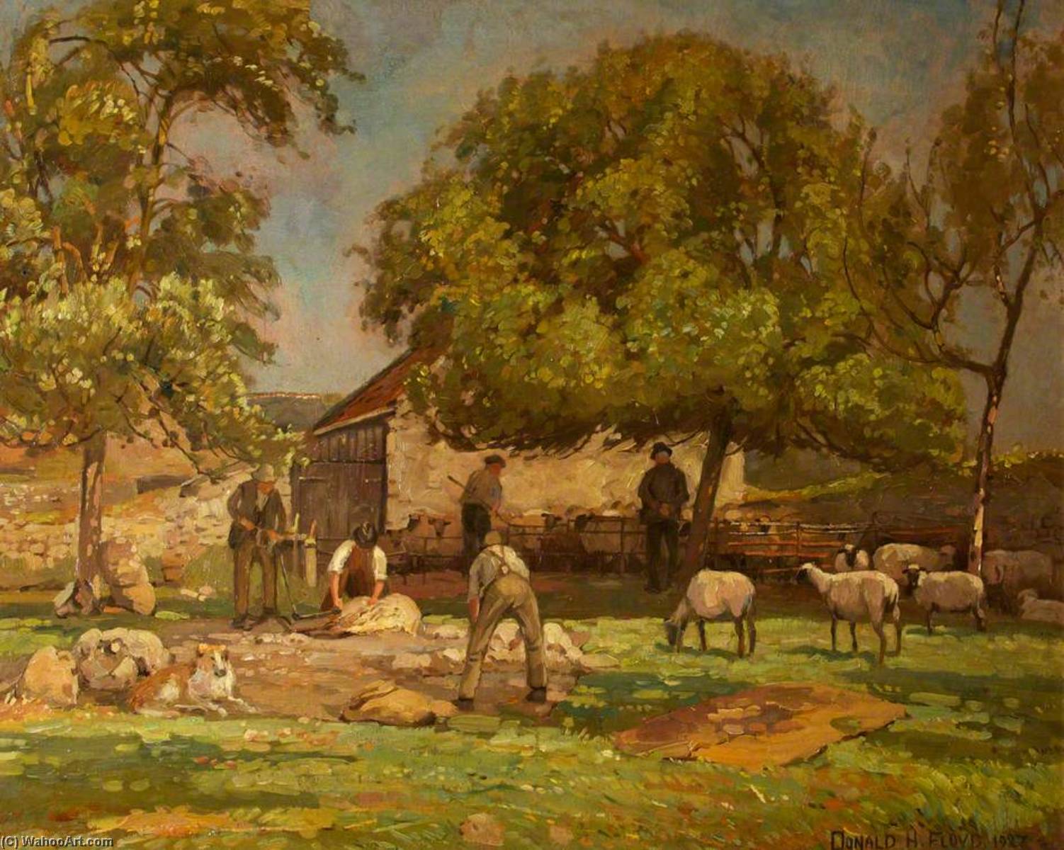 Wikioo.org - The Encyclopedia of Fine Arts - Painting, Artwork by Donald Henry Floyd - Sheep Shearing, Caldicot
