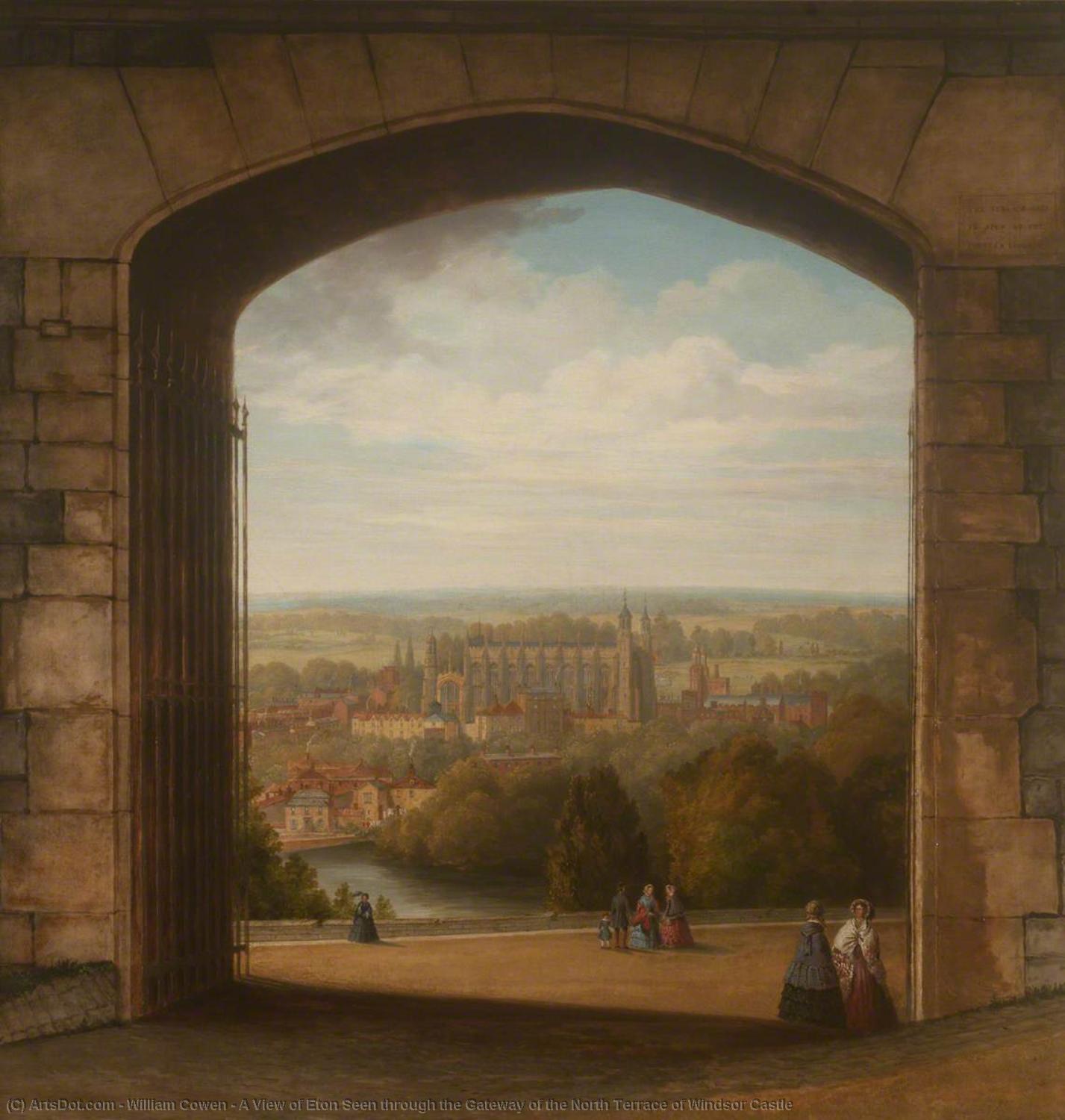 Wikioo.org - The Encyclopedia of Fine Arts - Painting, Artwork by William Cowen - A View of Eton Seen through the Gateway of the North Terrace of Windsor Castle