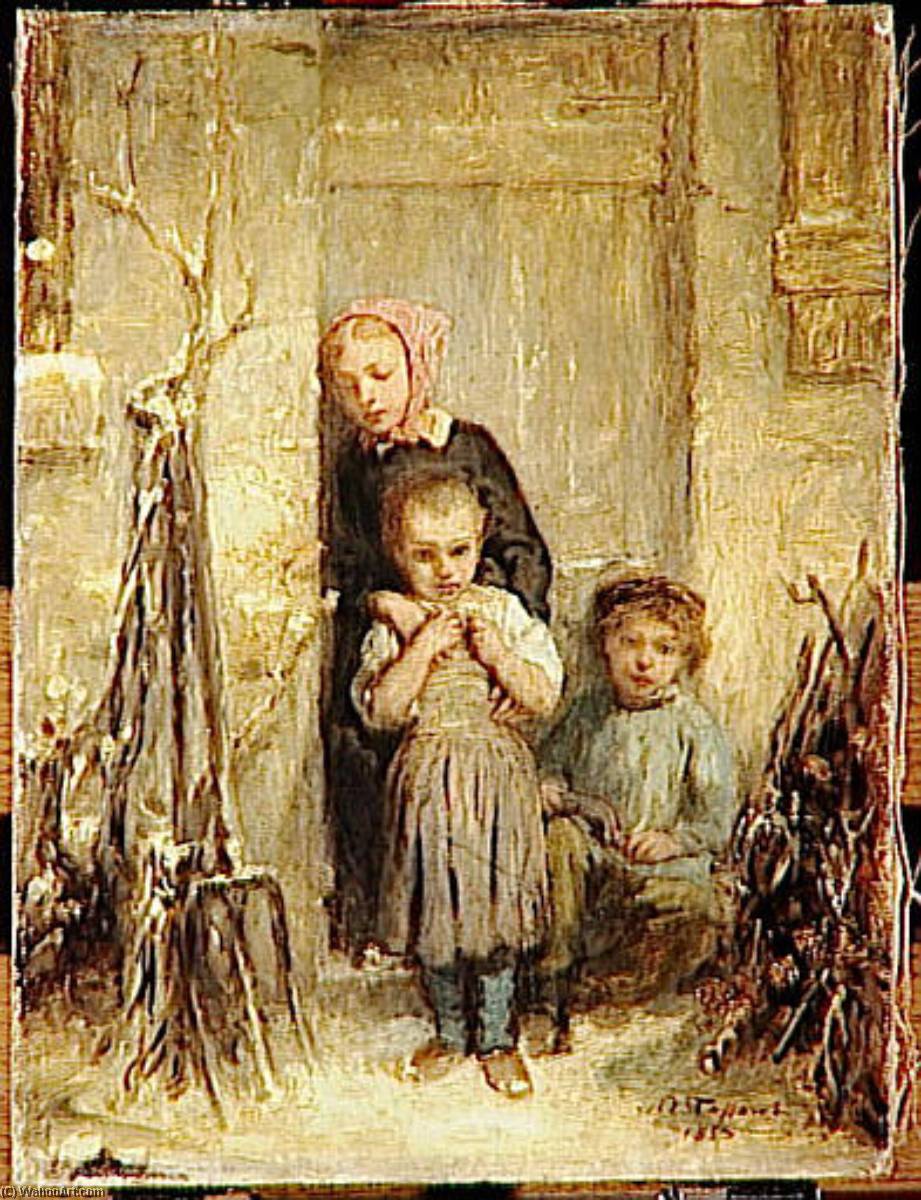 Wikioo.org - The Encyclopedia of Fine Arts - Painting, Artwork by Octave Tassaert - LES ENFANTS DANS LA NEIGE, dit aussi LA MAISON DESERTE