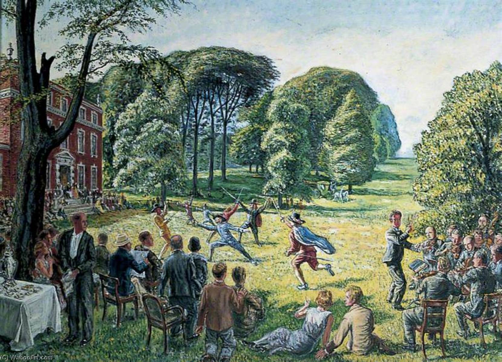 Wikioo.org - The Encyclopedia of Fine Arts - Painting, Artwork by Evan Charlton - The Park of a Country House with Fencing Matches and Spectators