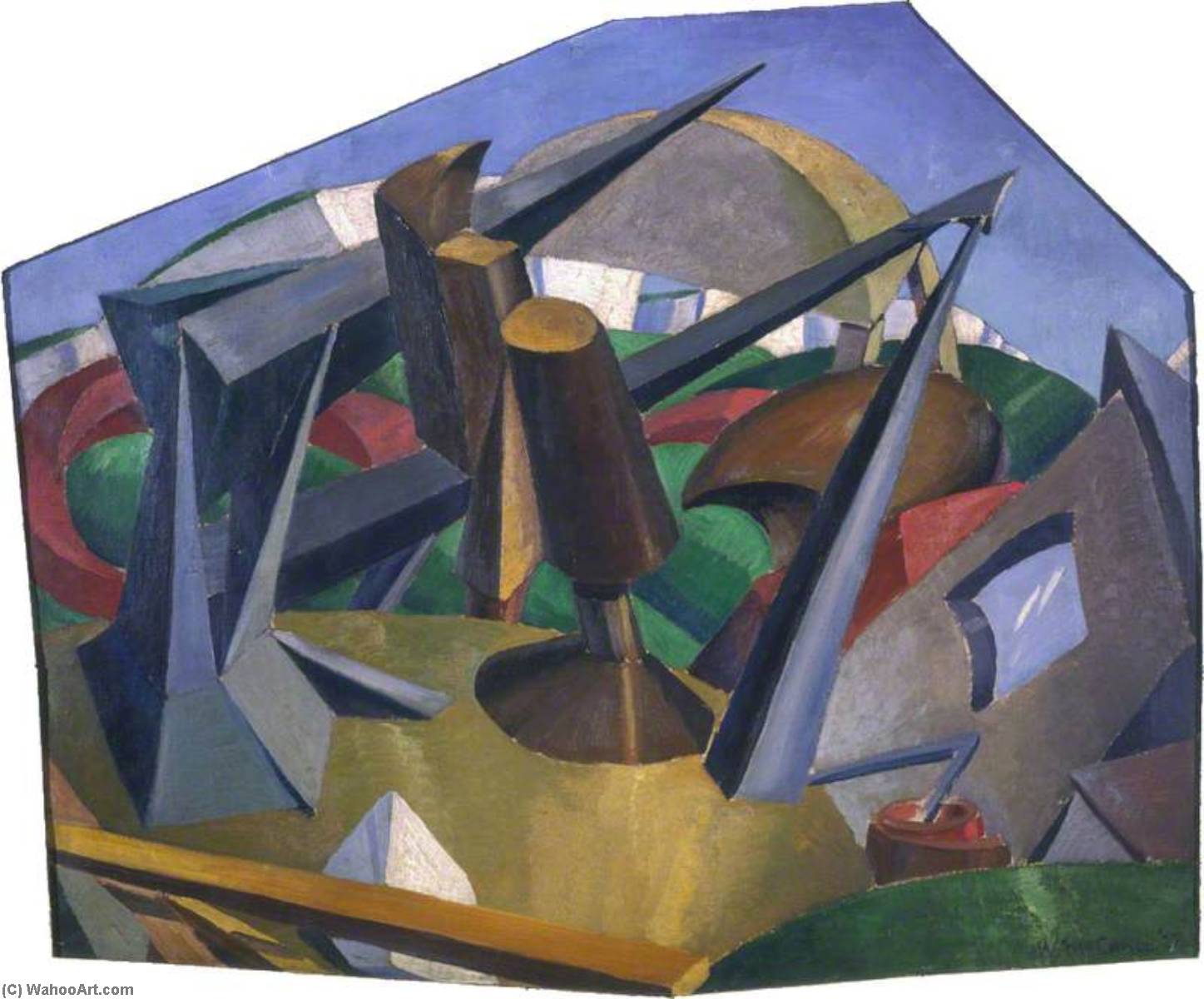 Wikioo.org - The Encyclopedia of Fine Arts - Painting, Artwork by William Mccance - Heavy Structures in a Landscape Setting