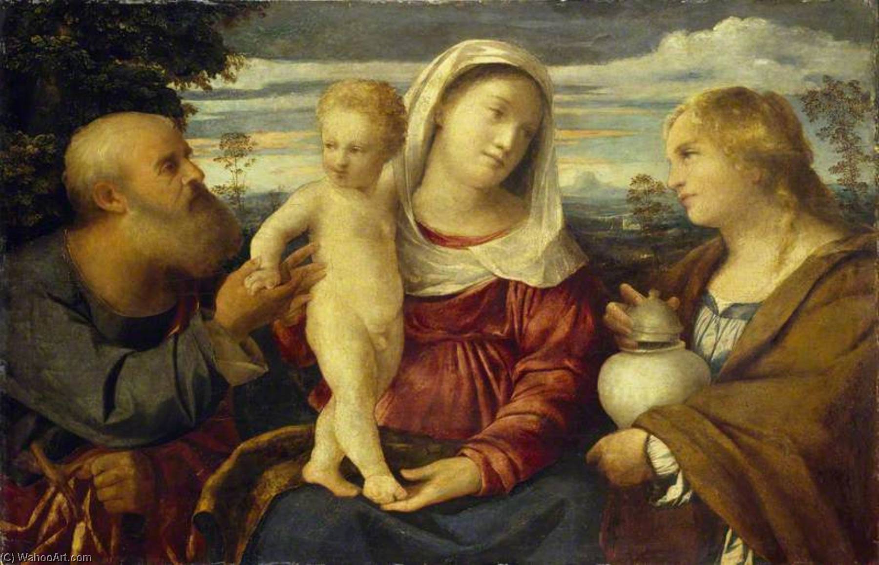 Wikioo.org - The Encyclopedia of Fine Arts - Painting, Artwork by Palma Il Vecchio - The Holy Family with St Mary Magdalen