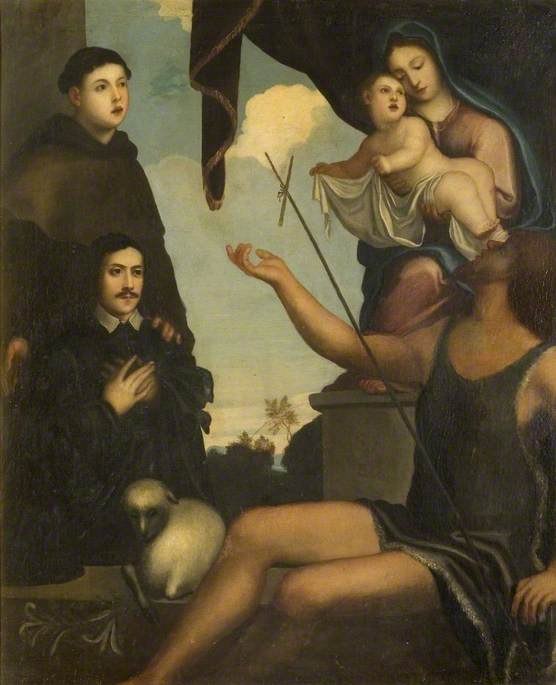 Wikioo.org - The Encyclopedia of Fine Arts - Painting, Artwork by Palma Il Vecchio - Madonna and Child with Saints and Donor