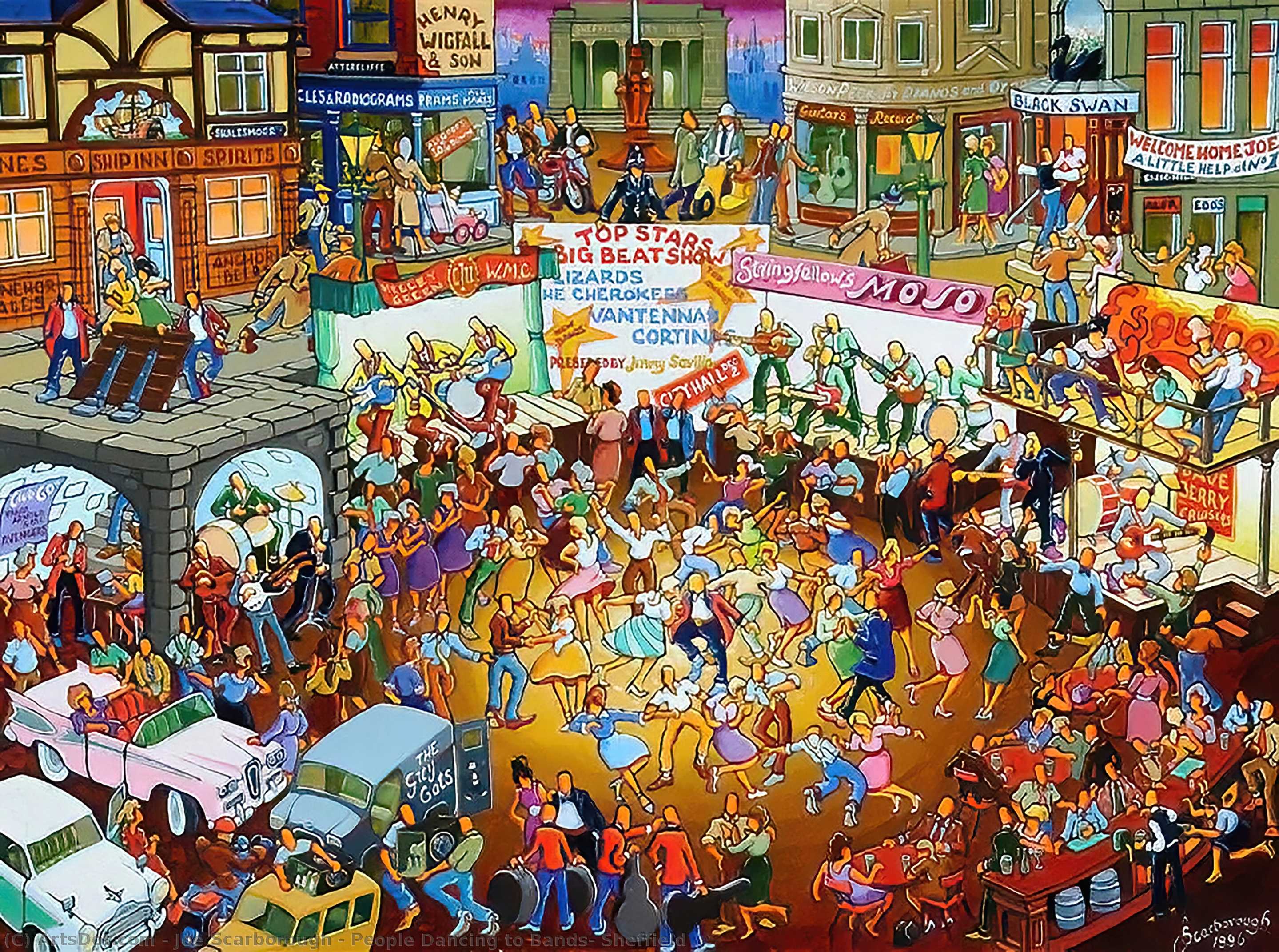 Wikioo.org - The Encyclopedia of Fine Arts - Painting, Artwork by Joe Scarborough - People Dancing to Bands, Sheffield