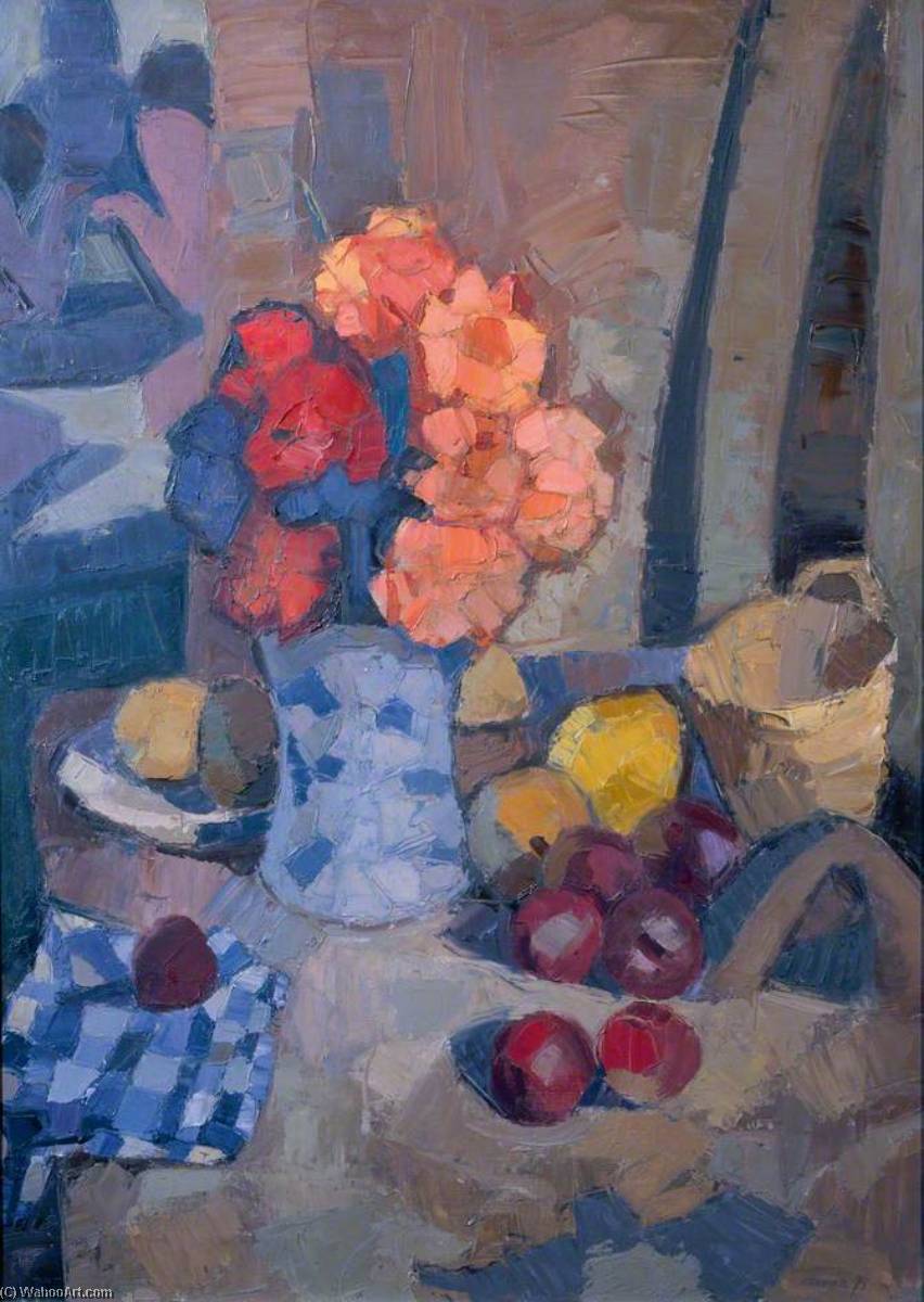 WikiOO.org - Енциклопедия за изящни изкуства - Живопис, Произведения на изкуството Denis Frederic Neal Peploe - Flowers, Fruit and Checked Cloth