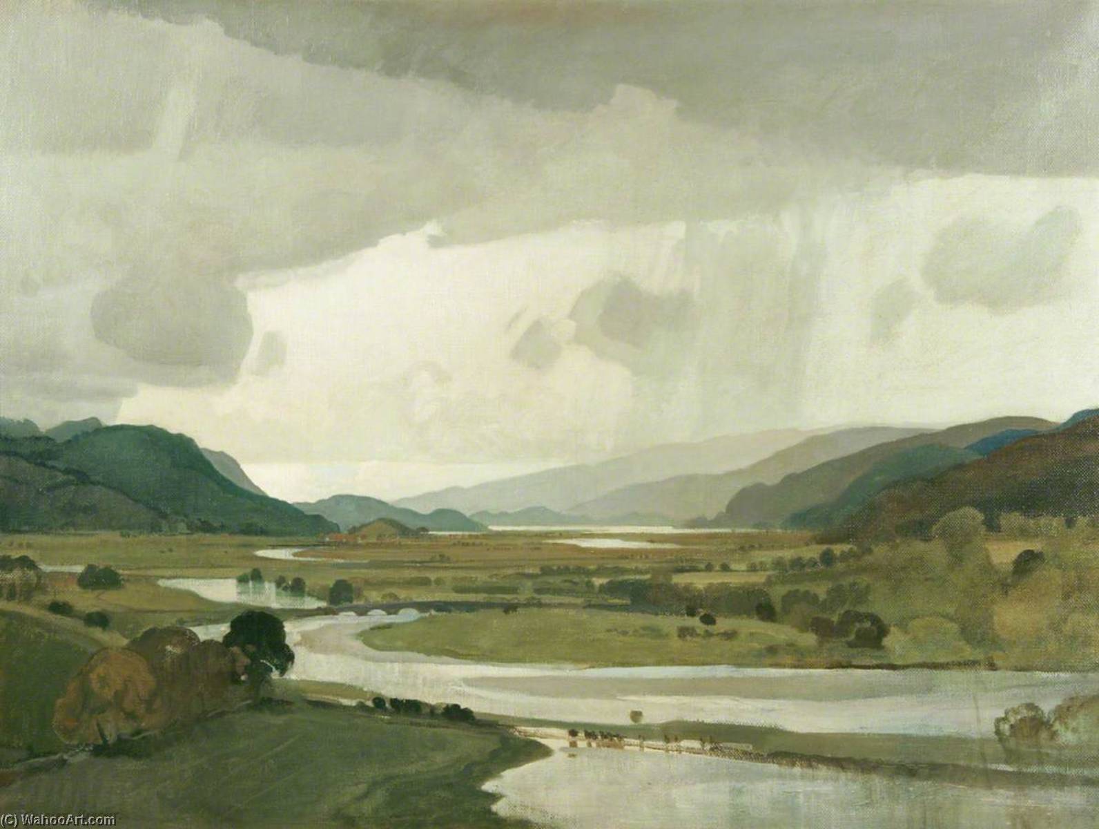 Wikioo.org - The Encyclopedia of Fine Arts - Painting, Artwork by Charles Parsons Knight - Summer Flood, North Wales (The Valley of the Mawdach near Dolgelly)