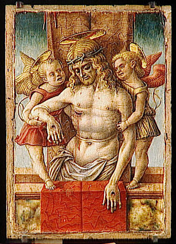 Wikioo.org - The Encyclopedia of Fine Arts - Painting, Artwork by Carlo Crivelli - LE CHRIST MORT SOUTENU PAR DEUX ANGES