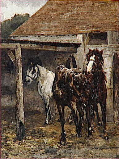 Wikioo.org - The Encyclopedia of Fine Arts - Painting, Artwork by Alfred Philippe Roll - Chevaux à l'écurie