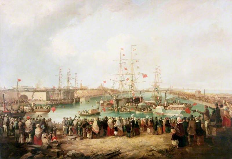 Wikioo.org - The Encyclopedia of Fine Arts - Painting, Artwork by Mark Thompson - Opening of the South Dock, Sunderland, 1850