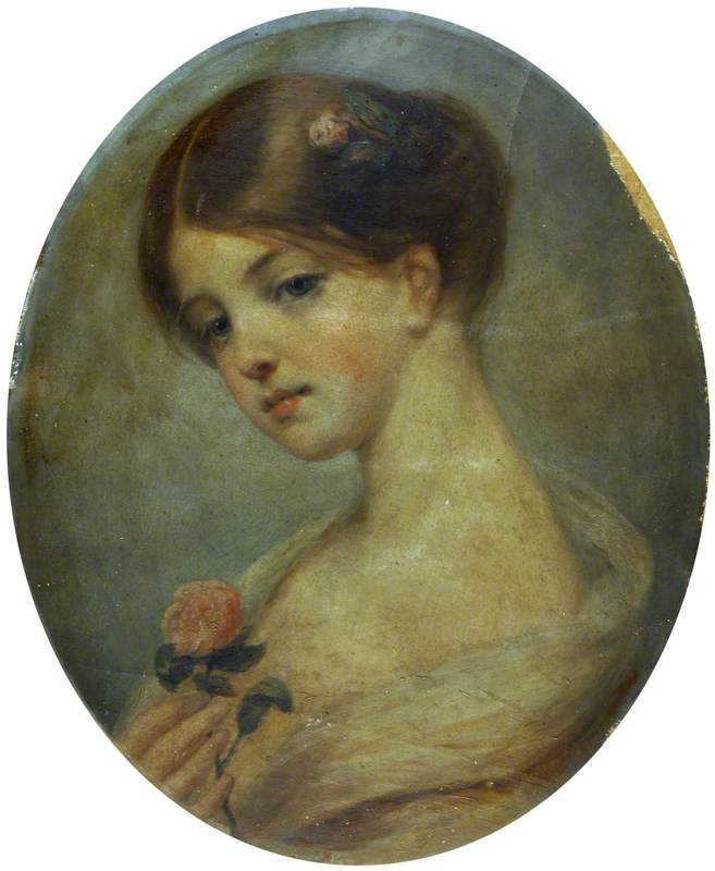 Wikioo.org - The Encyclopedia of Fine Arts - Painting, Artwork by Pierre Joseph Dedreux Dorcy - Portrait of a Girl holding a Rose