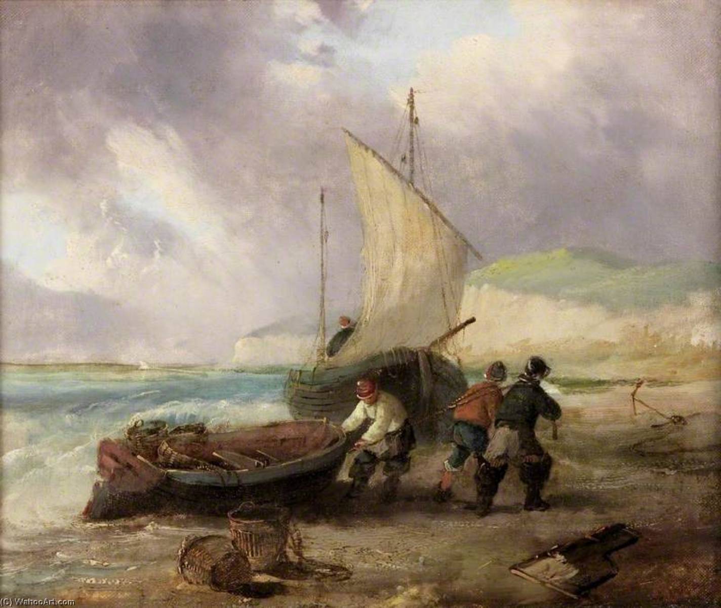 Wikioo.org - The Encyclopedia of Fine Arts - Painting, Artwork by George Balmer - Coast Scene with Fishing Boats