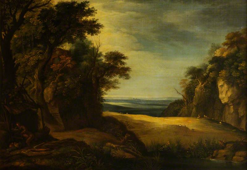 Wikioo.org - The Encyclopedia of Fine Arts - Painting, Artwork by Johann Heinrich Müntz - A Rocky Landscape with a Hermit