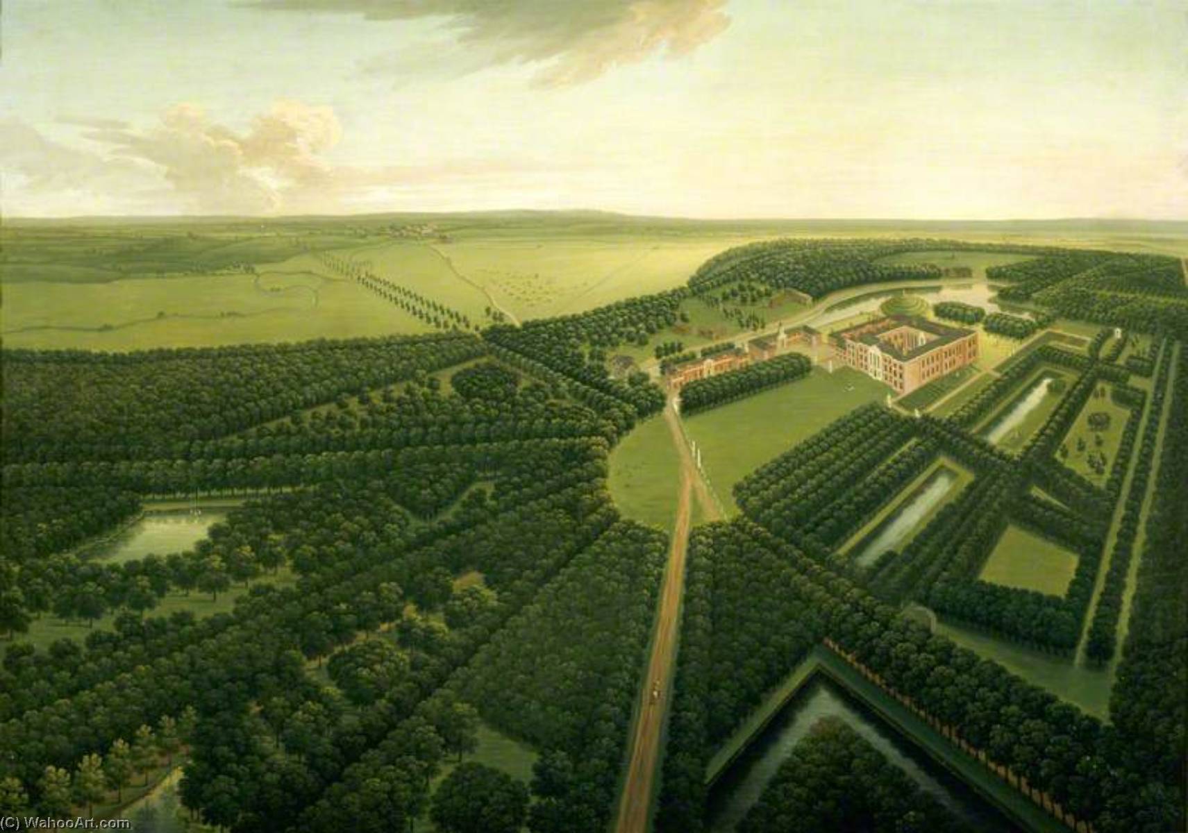 Wikioo.org - The Encyclopedia of Fine Arts - Painting, Artwork by John Harris - A Bird's Eye View of Dunham Massey from the Southeast