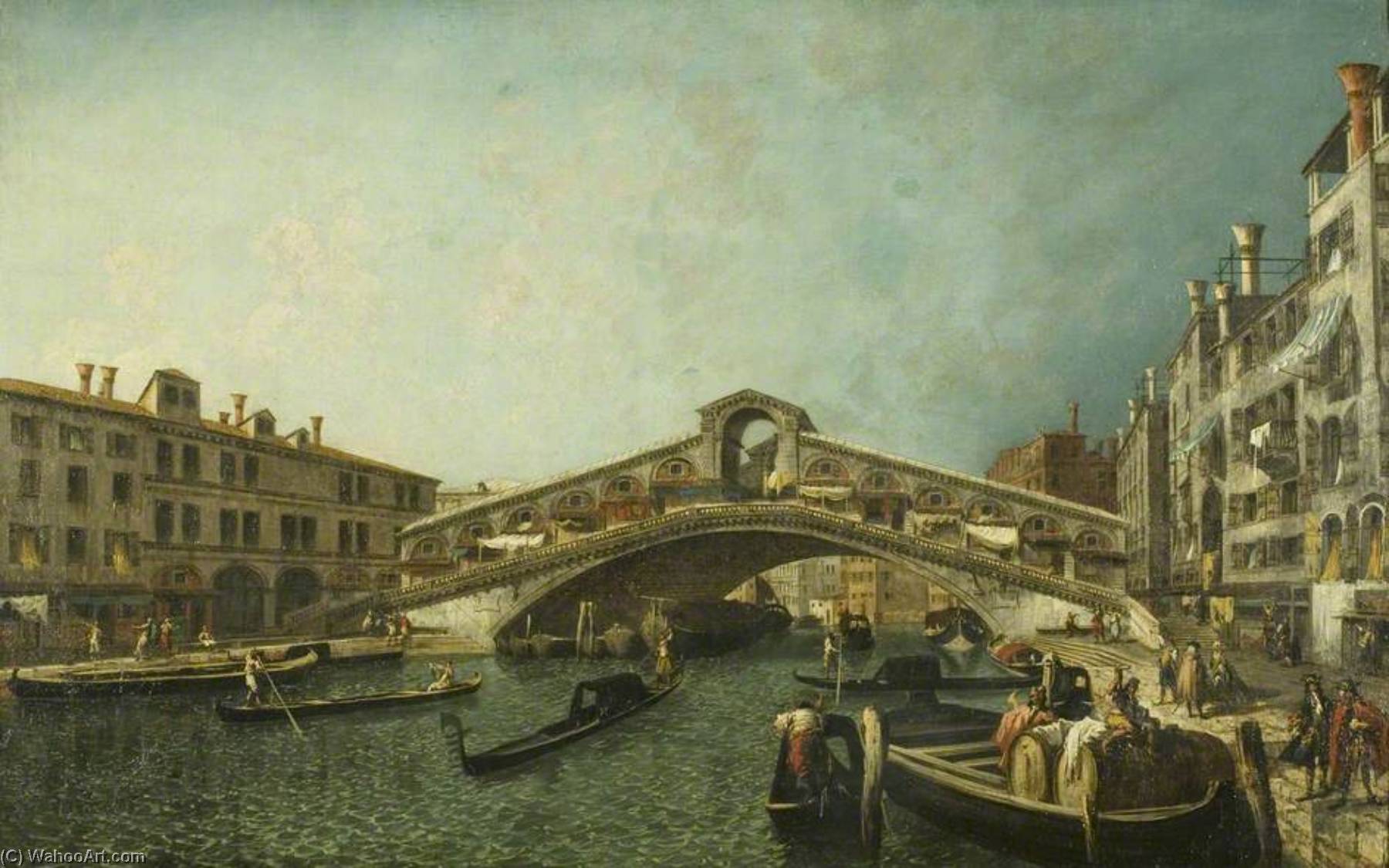 Wikioo.org - The Encyclopedia of Fine Arts - Painting, Artwork by Michele Giovanni Marieschi - The Rialto Bridge, Venice