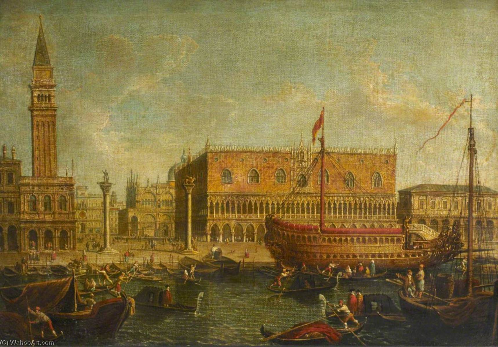 Wikioo.org - The Encyclopedia of Fine Arts - Painting, Artwork by Michele Giovanni Marieschi - The State Vessel 'Bucentaur' Moored Alongside the Doge's Palace, Venice