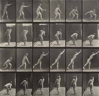 Wikioo.org - The Encyclopedia of Fine Arts - Painting, Artwork by Eadweard Muybridge - Man Throwing an Iron Disk Plate 307 from Animal Locomotion (1887)
