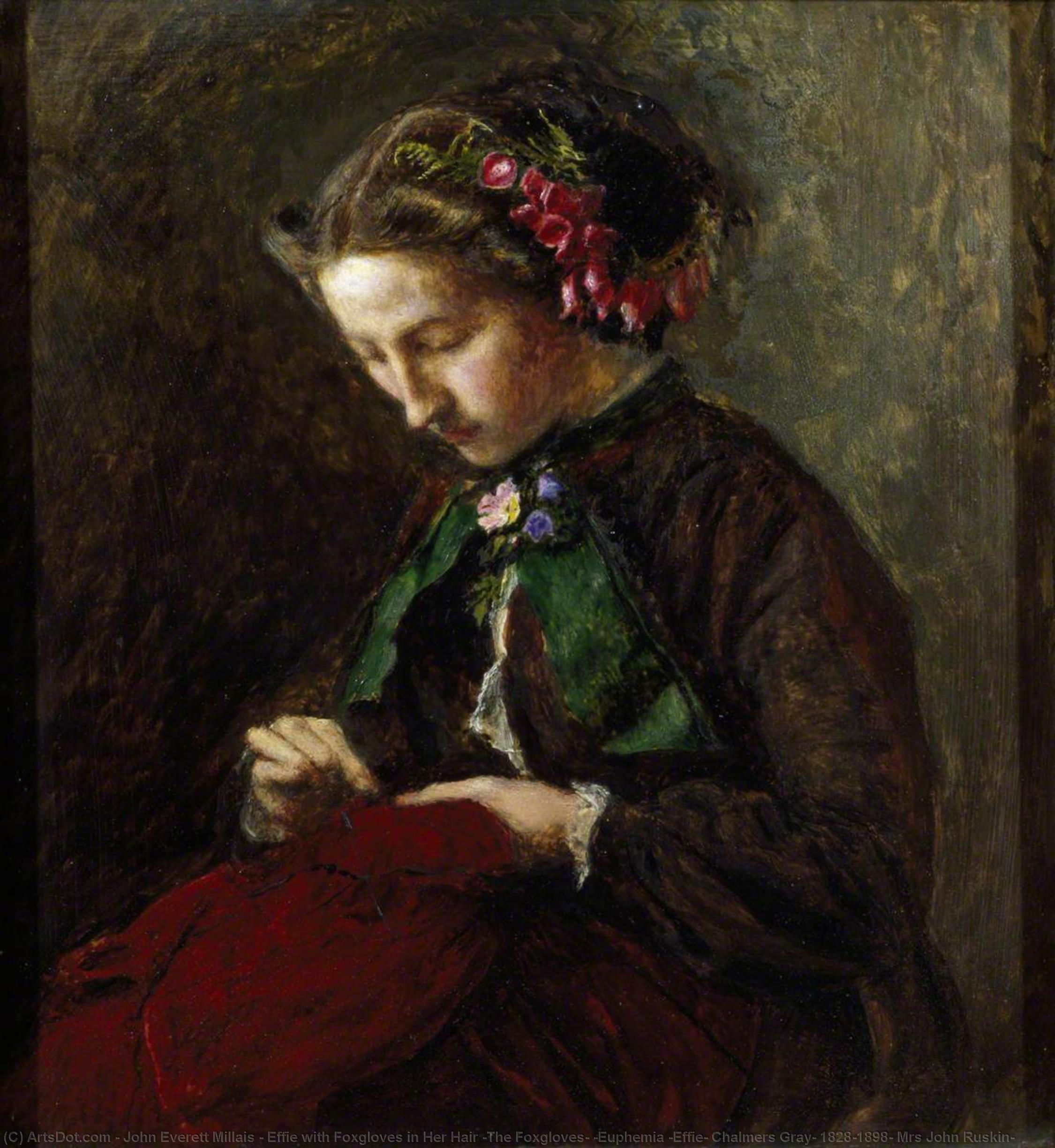 Wikioo.org - The Encyclopedia of Fine Arts - Painting, Artwork by John Everett Millais - Effie with Foxgloves in Her Hair (The Foxgloves) (Euphemia 'Effie' Chalmers Gray, 1828–1898, Mrs John Ruskin)