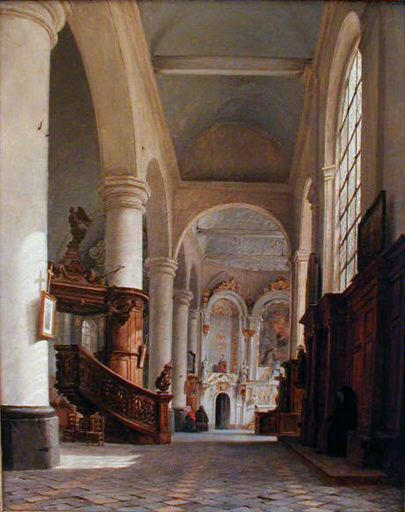 Wikioo.org - The Encyclopedia of Fine Arts - Painting, Artwork by Hippolyte Victor Valentin Sebron - Intérieur de l'église Saint Denis à Saint Omer