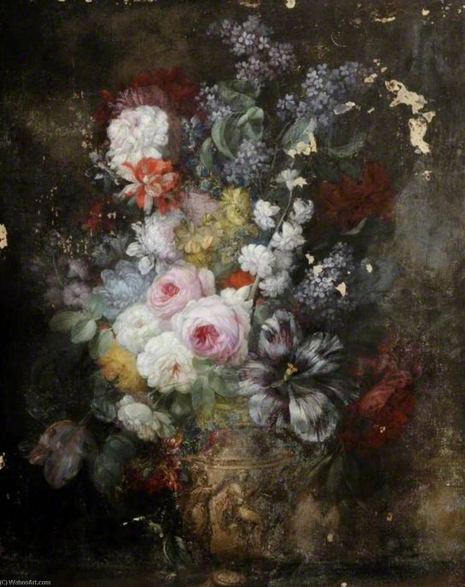 Wikioo.org - The Encyclopedia of Fine Arts - Painting, Artwork by Jacob Van Huysum - Flowers in a Sculptured Vase