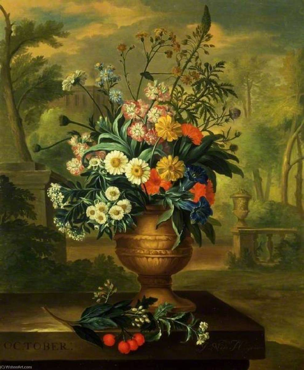 Wikioo.org - The Encyclopedia of Fine Arts - Painting, Artwork by Jacob Van Huysum - Twelve Months of Flowers October