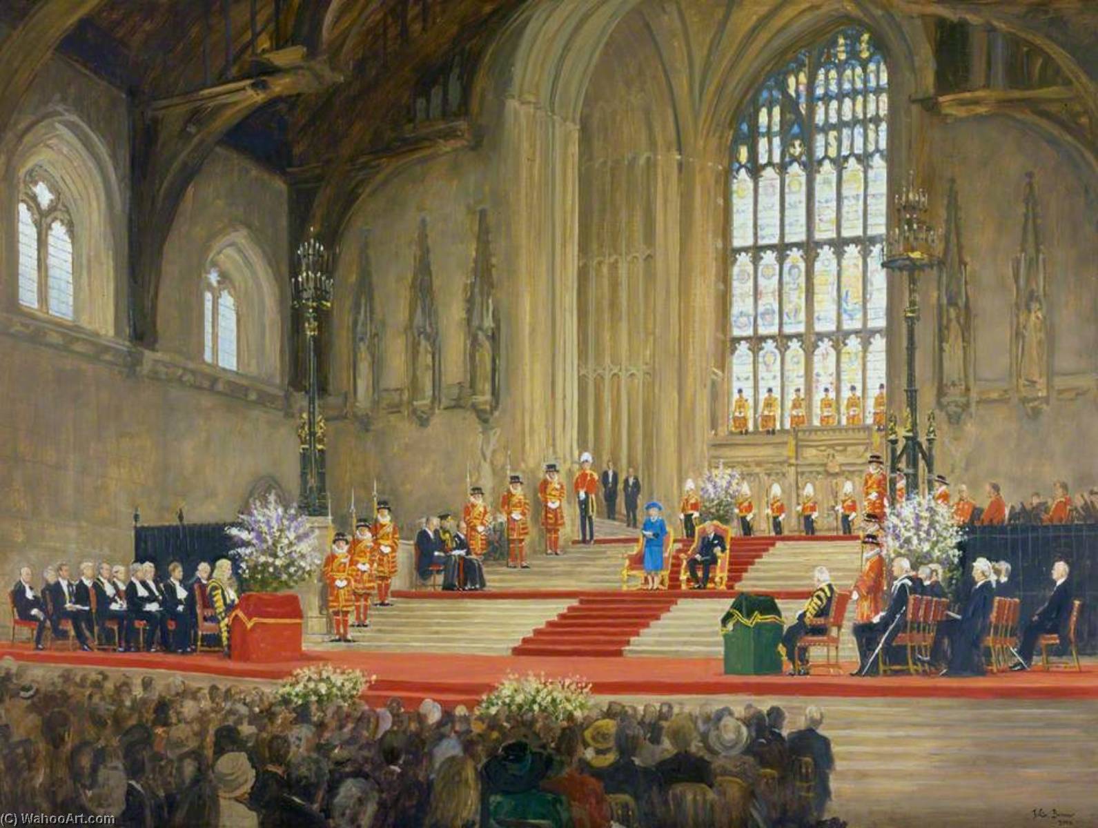 Wikioo.org - The Encyclopedia of Fine Arts - Painting, Artwork by Julian Barrow - Her Majesty the Queen Addressing Both Houses of Parliament on the Occasion of Her Golden Jubilee, Westminster Hall