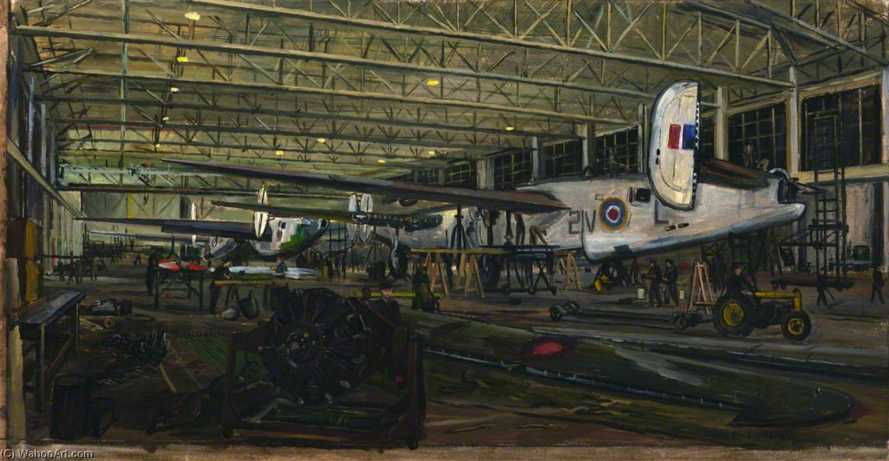 Wikioo.org - The Encyclopedia of Fine Arts - Painting, Artwork by Frances Macdonald - 43 Repair Group, Air Frame Repair Service, Lincoln Repairing Liberator Aircraft