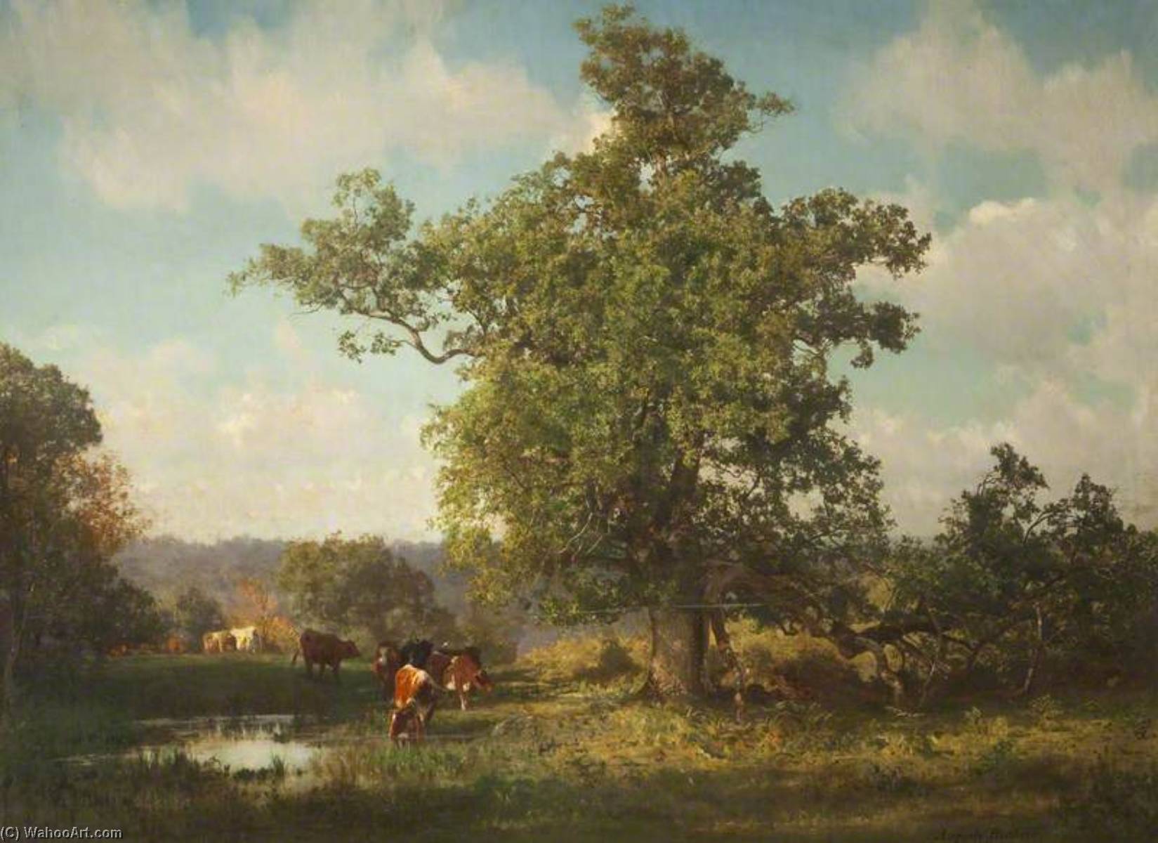 Wikioo.org - The Encyclopedia of Fine Arts - Painting, Artwork by Auguste François Bonheur - Oak Tree and Sylvan Glade