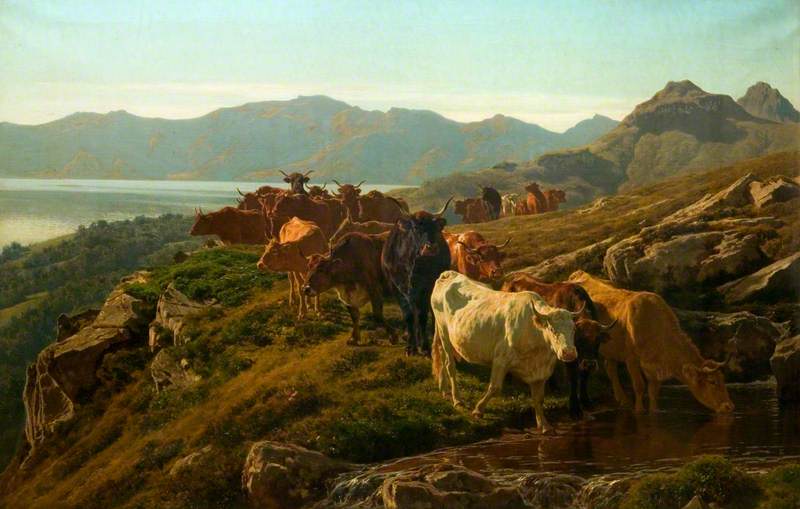 Wikioo.org - The Encyclopedia of Fine Arts - Painting, Artwork by Auguste François Bonheur - Highland Scene with Cattle