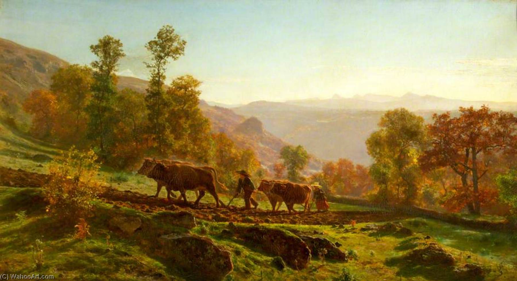 Wikioo.org - The Encyclopedia of Fine Arts - Painting, Artwork by Auguste François Bonheur - Ploughing, Early Morning