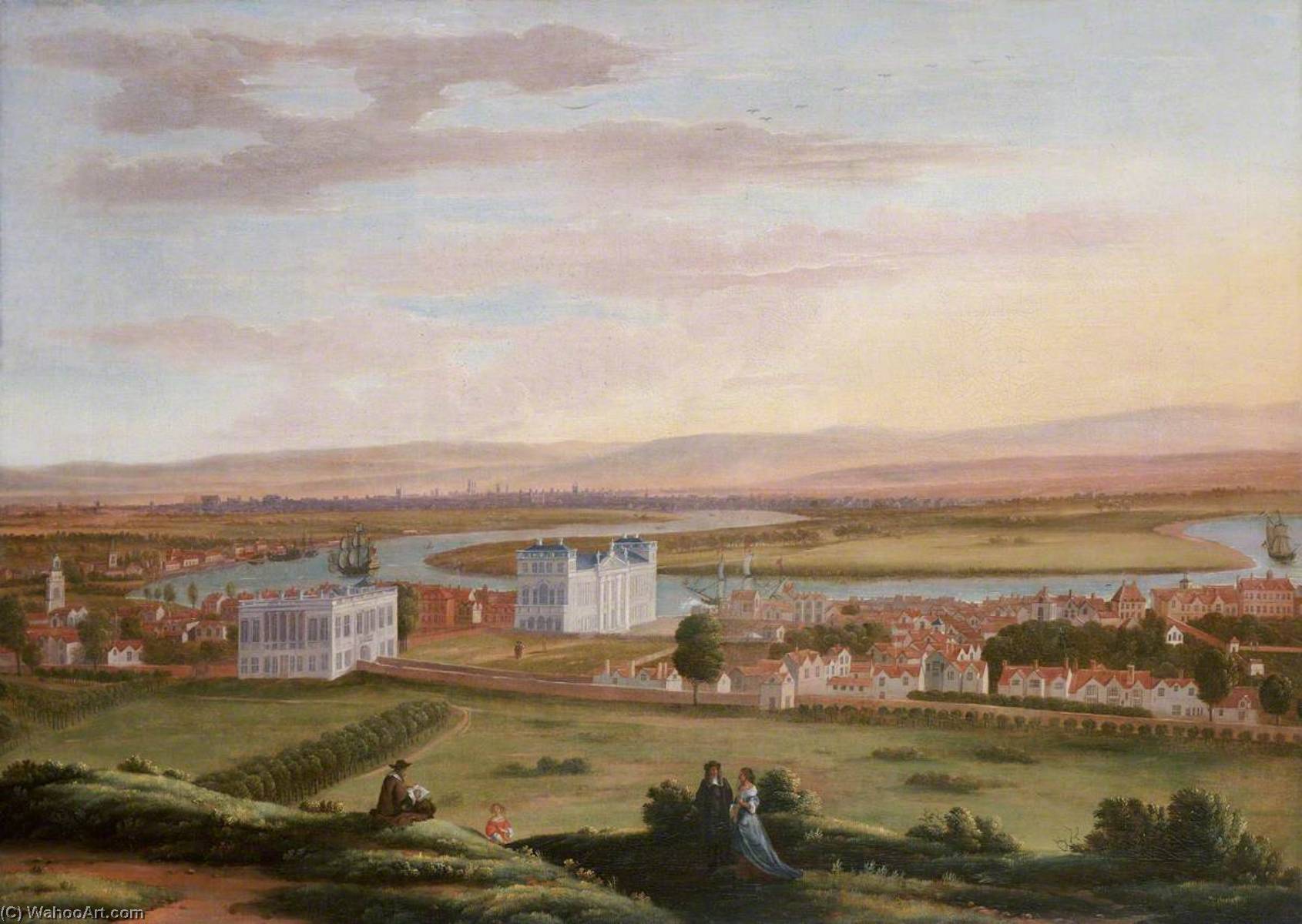 Wikioo.org - The Encyclopedia of Fine Arts - Painting, Artwork by Hendrick Danckerts - A View of Greenwich and the Queen's House from the South East