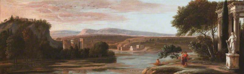 Wikioo.org - The Encyclopedia of Fine Arts - Painting, Artwork by Hendrick Danckerts - River Landscape with Classical Ruins and a Castle