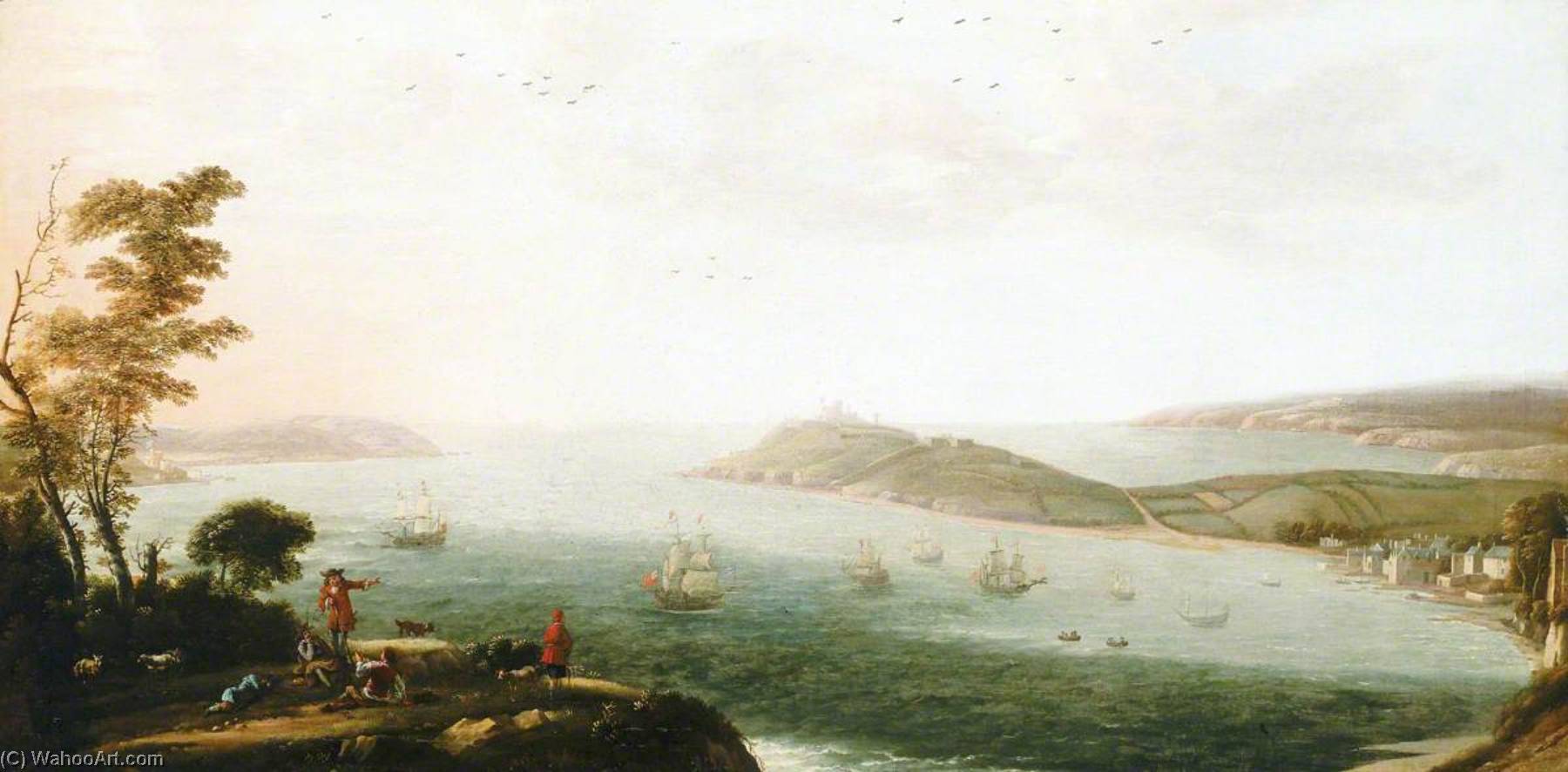 Wikioo.org - The Encyclopedia of Fine Arts - Painting, Artwork by Hendrick Danckerts - A View of Falmouth Harbour, c.1678