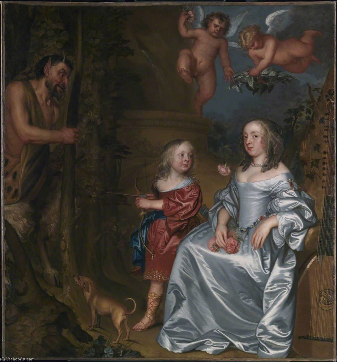 Wikioo.org - The Encyclopedia of Fine Arts - Painting, Artwork by John Hayls - Portrait of a Lady and a Boy, with Pan