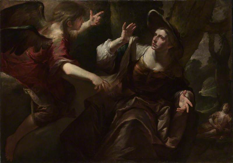 Wikioo.org - The Encyclopedia of Fine Arts - Painting, Artwork by Gioacchino Assereto - The Angel appears to Hagar and Ishmael