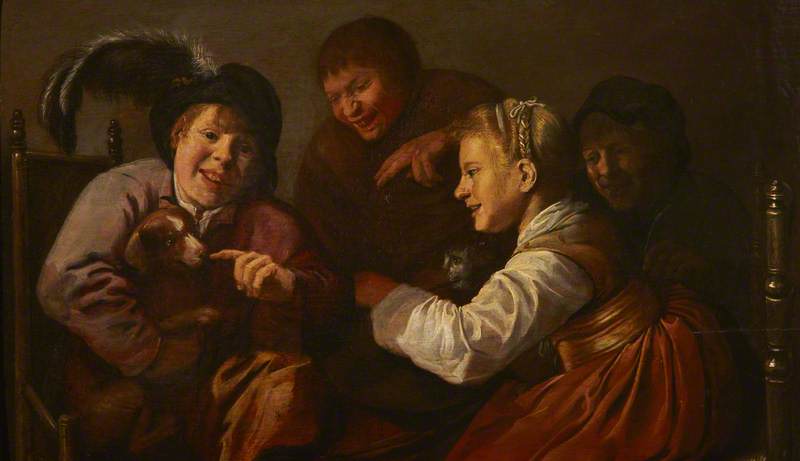 Wikioo.org - The Encyclopedia of Fine Arts - Painting, Artwork by Jan Miense Molenaer - A Group of Children Teasing a Dog with a Cat