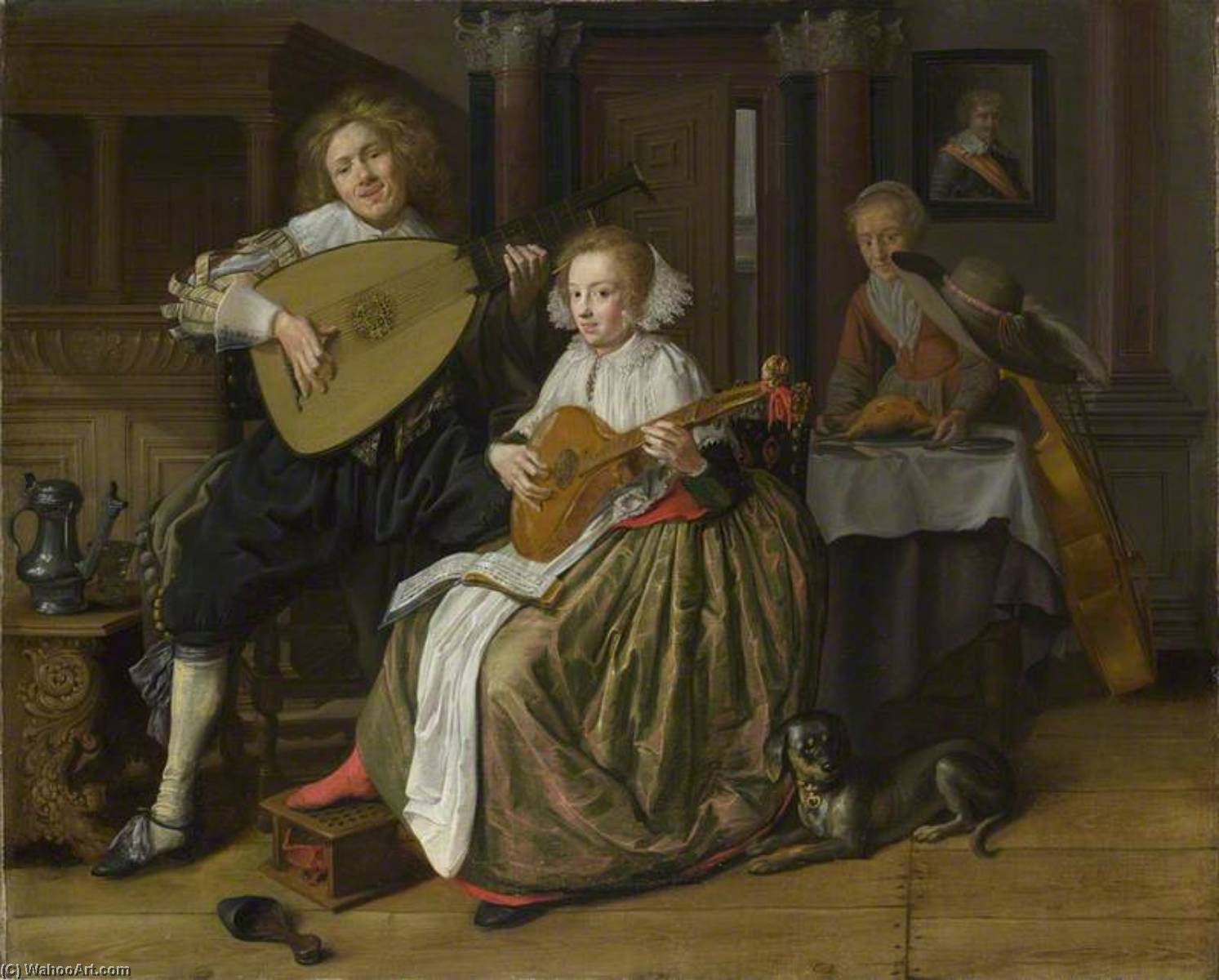 Wikioo.org - The Encyclopedia of Fine Arts - Painting, Artwork by Jan Miense Molenaer - A Young Man playing a Theorbo and a Young Woman playing a Cittern