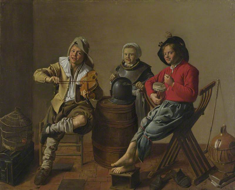 Wikioo.org - The Encyclopedia of Fine Arts - Painting, Artwork by Jan Miense Molenaer - Two Boys and a Girl making Music