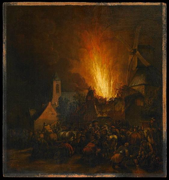 Wikioo.org - The Encyclopedia of Fine Arts - Painting, Artwork by Egbert Van Der Poel - Incendie de village