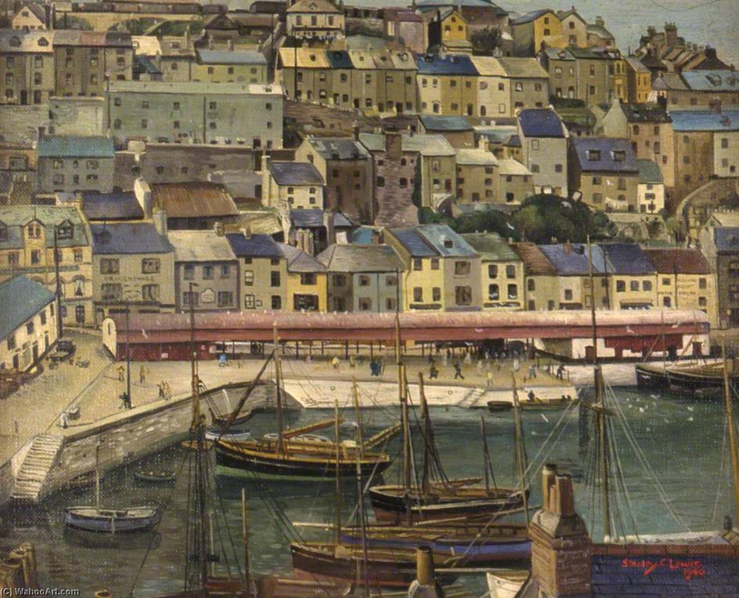 Wikioo.org - The Encyclopedia of Fine Arts - Painting, Artwork by Stanley Cornwell Lewis - The Harbour and Fishmarket, Brixham, Devon